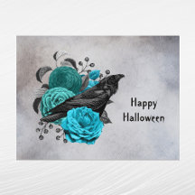 Gothic Teal Blommigt Kråka Halloween