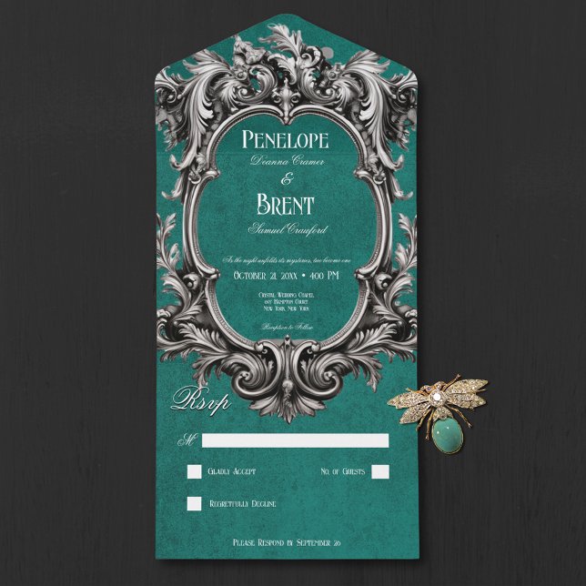 Gothic Teal Moody Victorian Ram No Midinner (Gothic Teal Moody Victorian Frame No Dinner All In One Invitation)