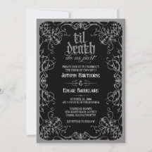Gothic Til Death Grå Svart Bröllopsinbjudan