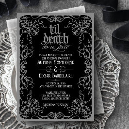 Gothic Til Death Grå Svart Bröllopsinbjudan Inbjudningar