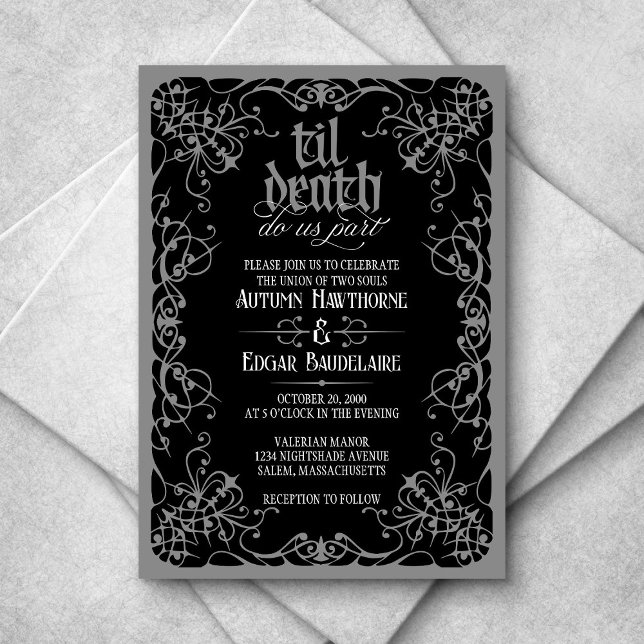 Gothic Til Death Grått Black Wedding bjudande Inbjudningar (Skapare uppladdad)