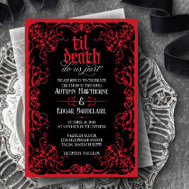 Gothic Til Death Röd Svart Bröllopsinbjudan Inbjudningar