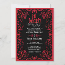 Gothic Til Death Röd Svart Bröllopsinbjudan