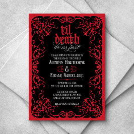 Gothic Til Död Red Black Wedding bjudande Inbjudningar