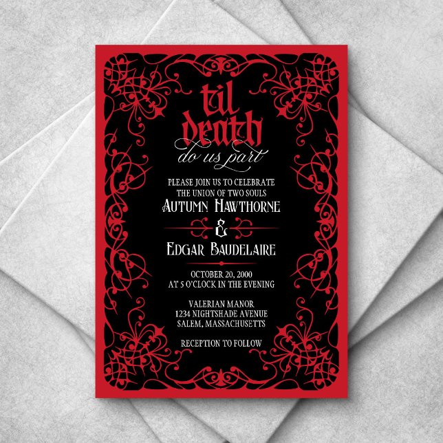 Gothic Til Död Red Black Wedding bjudande Inbjudningar (Skapare uppladdad)