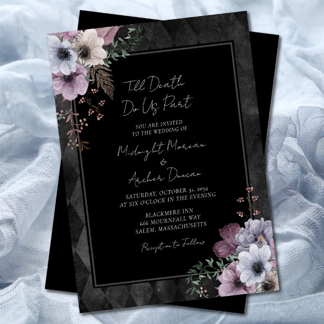 Gothic Till Death Do Us Part Blommigt Bröllop Inbjudningar (Skapare uppladdad)