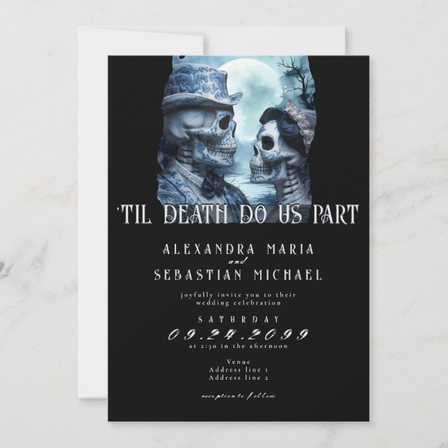 Gothic till Döden Porcelain Döskallar Måne Bröllop Inbjudningar (Framsida)