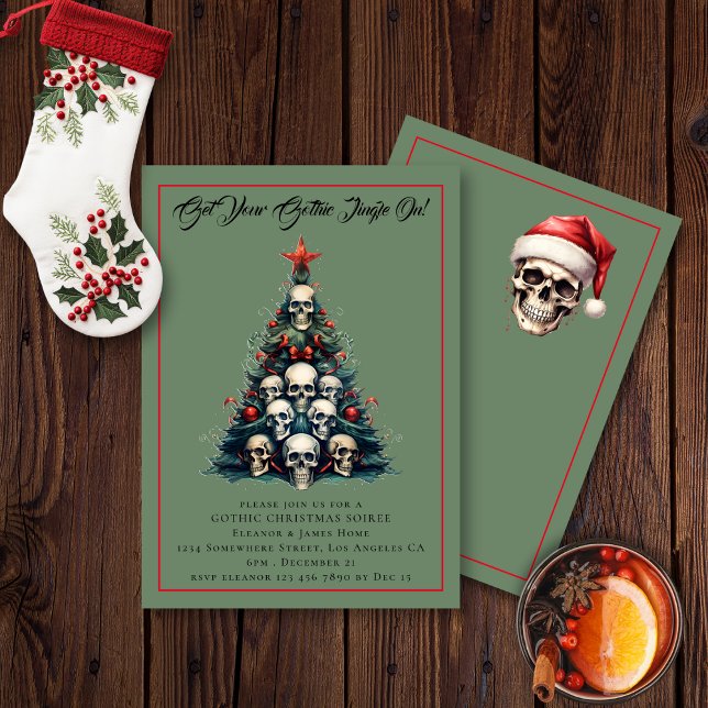 Gothic Träd God jul Inbjudningar (Front and Back Views)