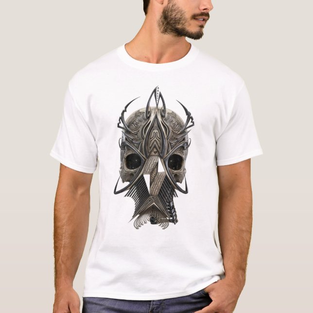 Gothic Tribal Skull Print T-Shirt (Framsida)