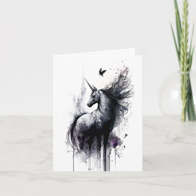 Gothic Unicorn Messy Bläck och Tvätta Kort (Framsida)
