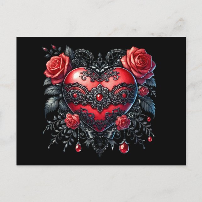 Gothic Valentine Heart Postcard Helg Vykort (Framsida)
