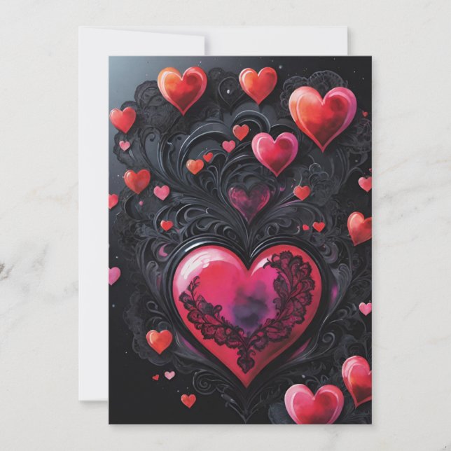 Gothic Valentine Red & Black Hearts Julkort (Framsida)