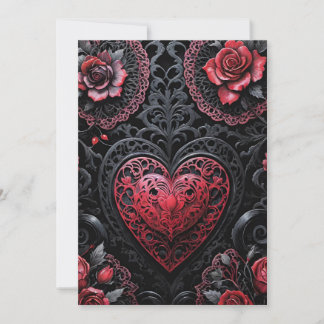 Gothic Valentine Red & Black Hearts & Roses Julkort