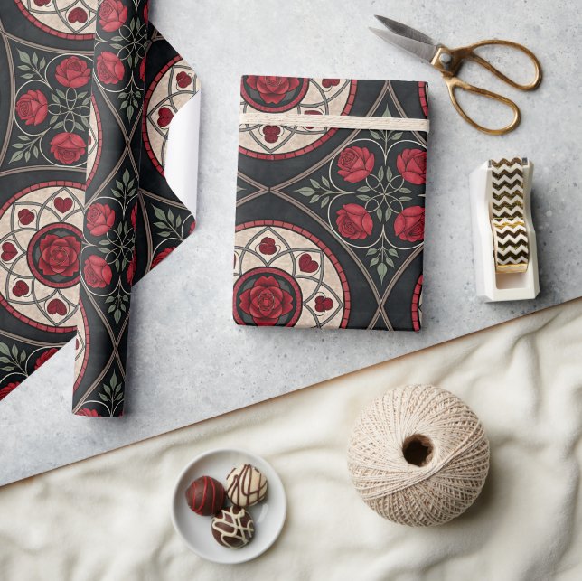 Gothic Valentine Red Roses Presentpapper (Hantverk)