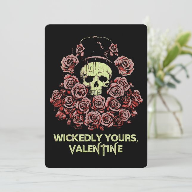 Gothic Valentine Skull med Ro Julkort (Stående Fram)