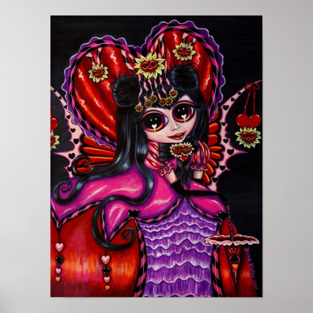 Gothic Valentines Fairy Parasol Hearts Flowers Poster (Framsidan)