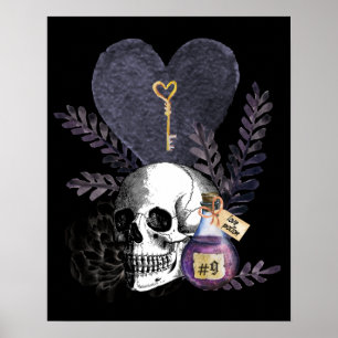 Gothic Valentines Skull Flaska Poster