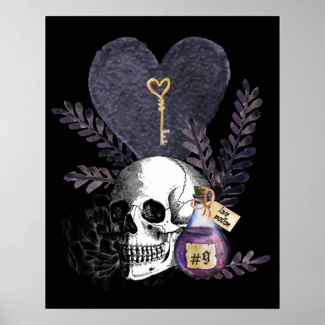 Gothic Valentines Skull Flaska Poster (Framsidan)