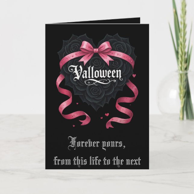 Gothic Valloween Script Roses and Garlands Helgkort (Framsida)