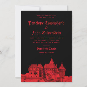 Gothic Vampire Castle Black Red Bröllop Inbjudningar