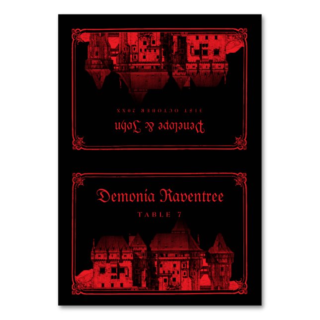 Gothic Vampire Castle Black Red Wedding Place Card Bordsnummer (Framsidan)
