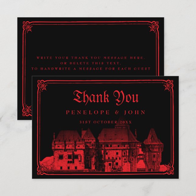 Gothic Vampire Castle Black Red Wedding Tack Kort (Fram/baksida)