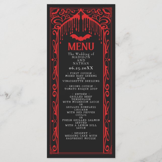 Gothic Vampire Cathedral Bröllop Menu Meny (Framsida)