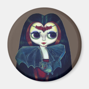 Gothic Vampire Girl med Fladdermus Big Öga Cute Cu Magnet