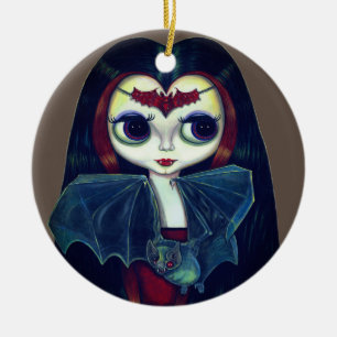 Gothic Vampire Girl med Fladdermus Big Ögon Cute Julgransprydnad Keramik