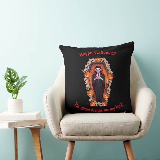 🧛 ‍ ♂️ Gothic Vampire Halloween Black Pillow 🎃 � Kudde (Stol)