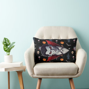 🧛 ♂️ Gothic Vampire Halloween Black Pillow 🎃 � Lumbarkudde