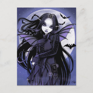 Gothic Vampre Fladdermus full Moon Lila Fairy Vykort