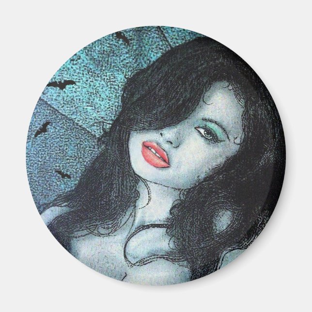 Gothic vampyr-kvinna svart hår originalkonst ELD Magnet (Framsidan)