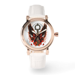 Gothic Velvet Bow Nyckel med Vingar & Måne Armbandsur