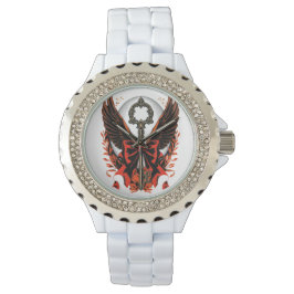 Gothic Velvet Bow Nyckel med Vingar & Måne Armbandsur