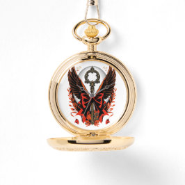 Gothic Velvet Bow Nyckel med Vingar & Måne Armbandsur