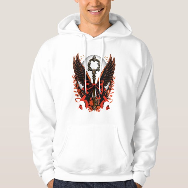 Gothic Velvet Bow Nyckel med Vingar & Måne Hoodie (Framsida)