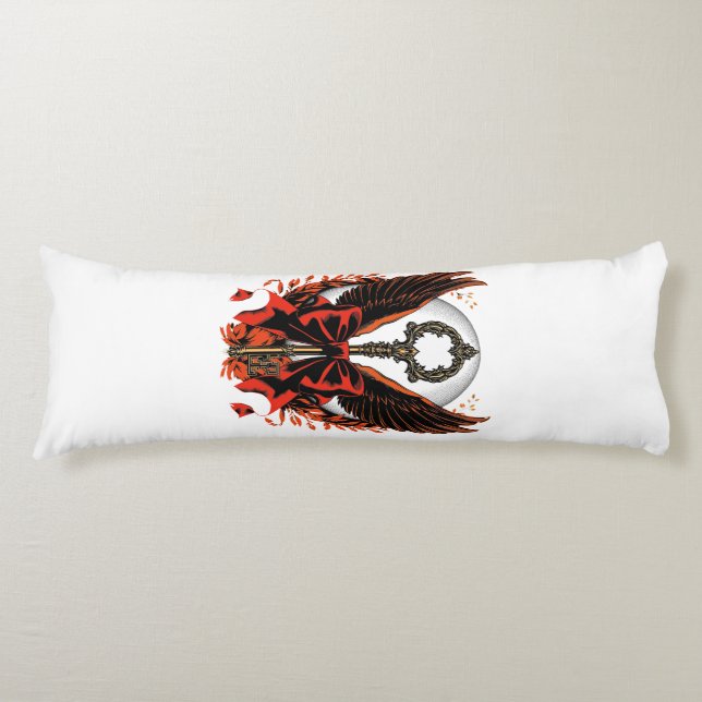 Gothic Velvet Bow Nyckel med Vingar & Måne Kroppskudde (Framsidan)