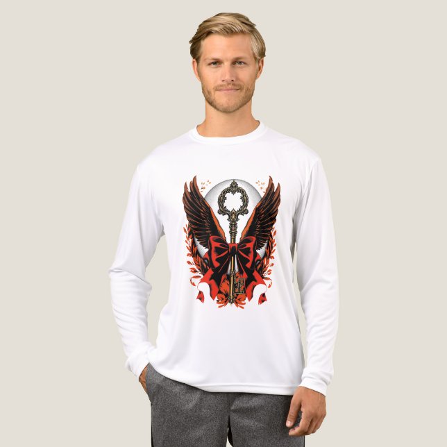 Gothic Velvet Bow Nyckel med Vingar & Måne T Shirt (Hel framsida)