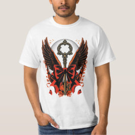 Gothic Velvet Bow Nyckel med Vingar & Måne T Shirt