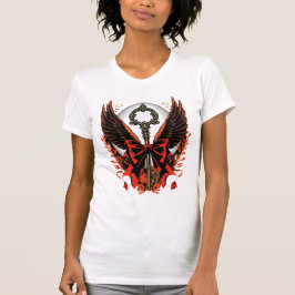 Gothic Velvet Bow Nyckel med Vingar & Måne T Shirt