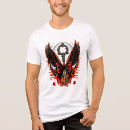 Gothic Velvet Bow Nyckel med Vingar & Måne T Shirt