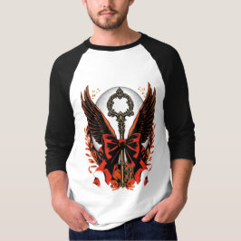 Gothic Velvet Bow Nyckel med Vingar & Måne T Shirt