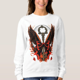 Gothic Velvet Bow Nyckel med Vingar & Måne T Shirt