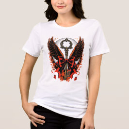 Gothic Velvet Bow Nyckel med Vingar & Måne T Shirt