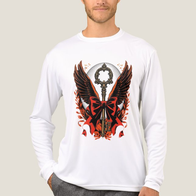 Gothic Velvet Bow Nyckel med Vingar & Måne T Shirt (Framsida)