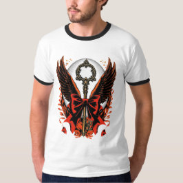 Gothic Velvet Bow Nyckel med Vingar & Måne T Shirt
