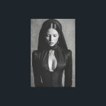 Gothic Velvet Hooded Portrait Closed Eyes Canvastryck<br><div class="desc">A mesmerizing black-and-white portrait shows a woman with eyes softly closed beneath a deep velvet hood. Sleek dark hair parts down the center while an elaborate high-necked gothic gown with structured corset and plunging neckline accentuates her graceful form. Intricate metallic details and ornate earrings add subtle luxury against a textured...</div>