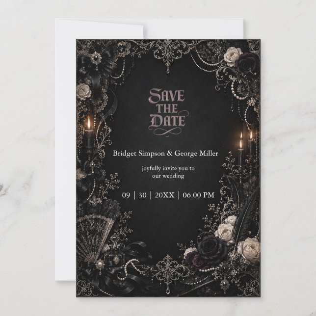 Gothic Victorian Baroque Rose Pärla Bröllop  Inbjudningar (Framsida)