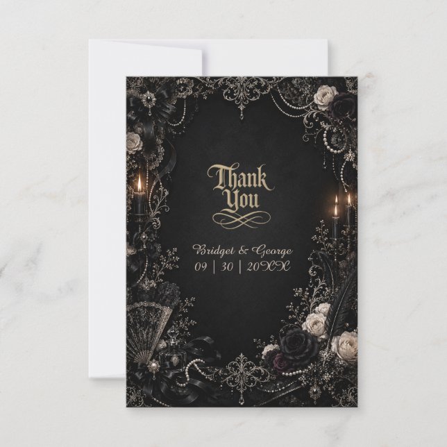 Gothic Victorian Baroque Rose Pärla Bröllop  Tack Kort (Framsida)